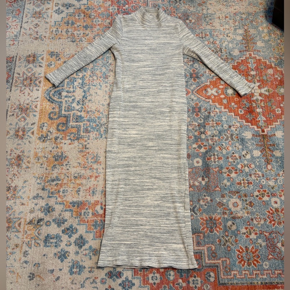 Hatch Skylar rib knit maternity grey space-dye mockneck long sleeve dress